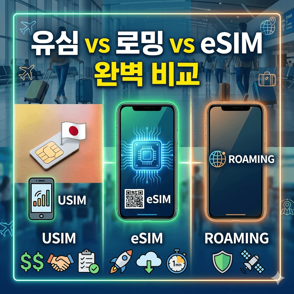 유심 vs 로밍 vs eSIM 완벽 비교